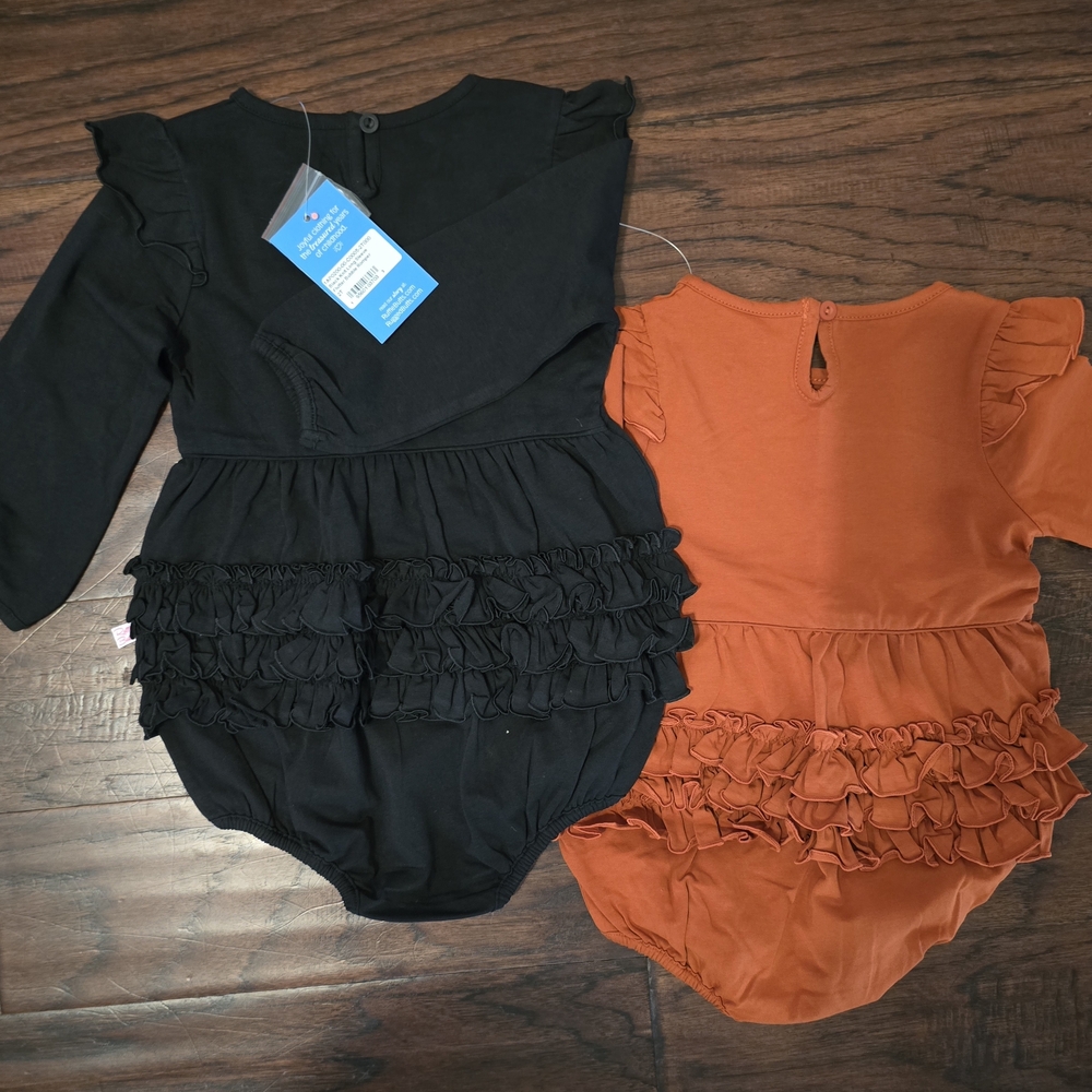Ruffle Butts Black and Orange Ruffled One Pieces